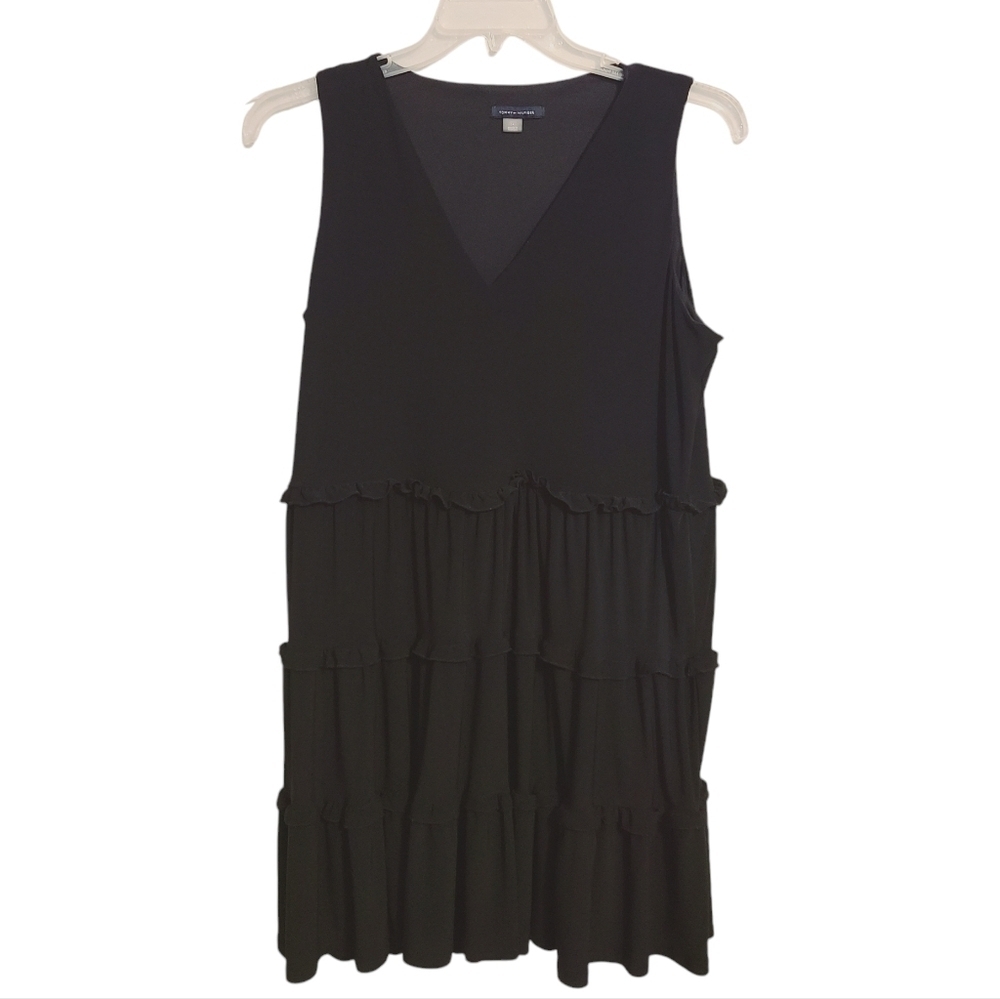 Tommy Hilfiger | Women's Sleeveless Black Tiered Ruffled Mini Dress (Size 14)